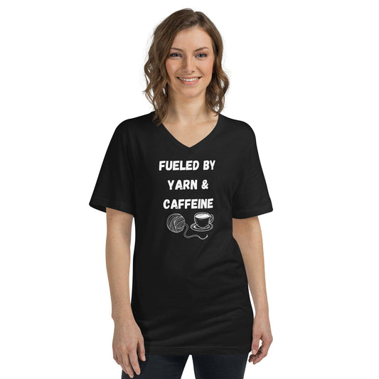 Fueled by Yarn and Caffeine V-Neck T-Shirt Black / S