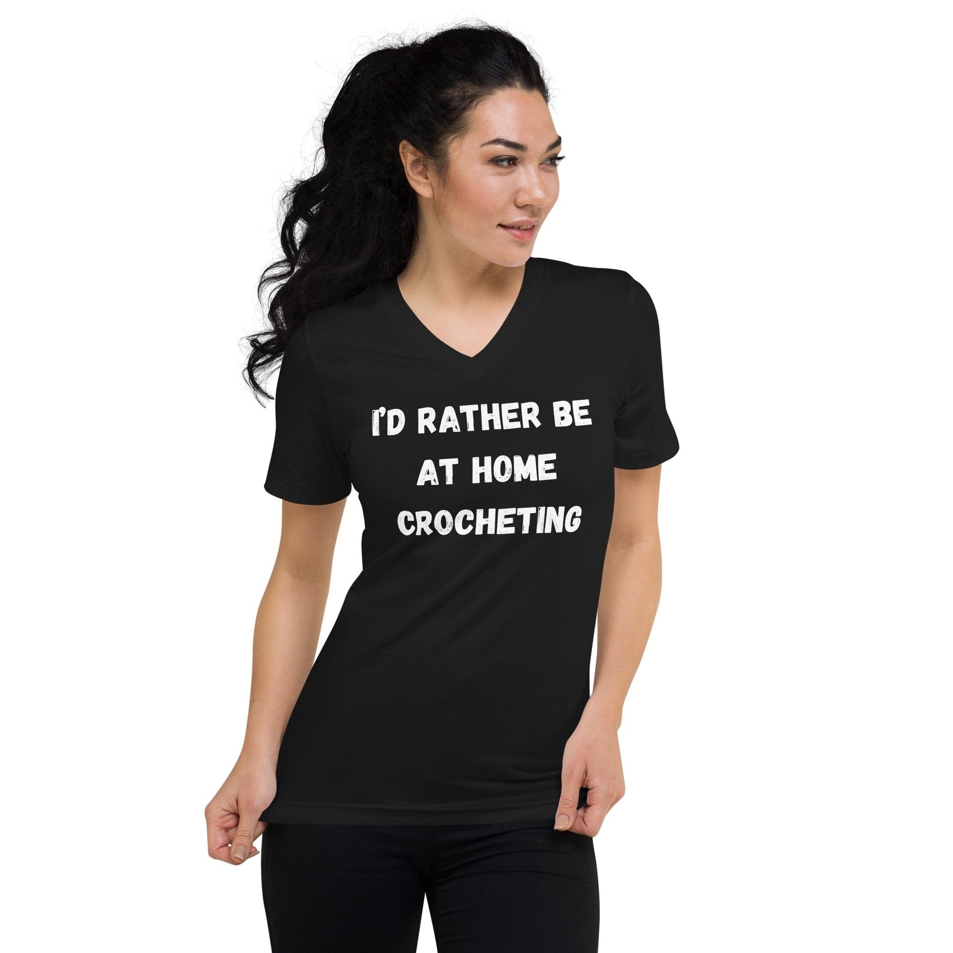 I'd Rather Be Crocheting V-Neck T-Shirt Black / S