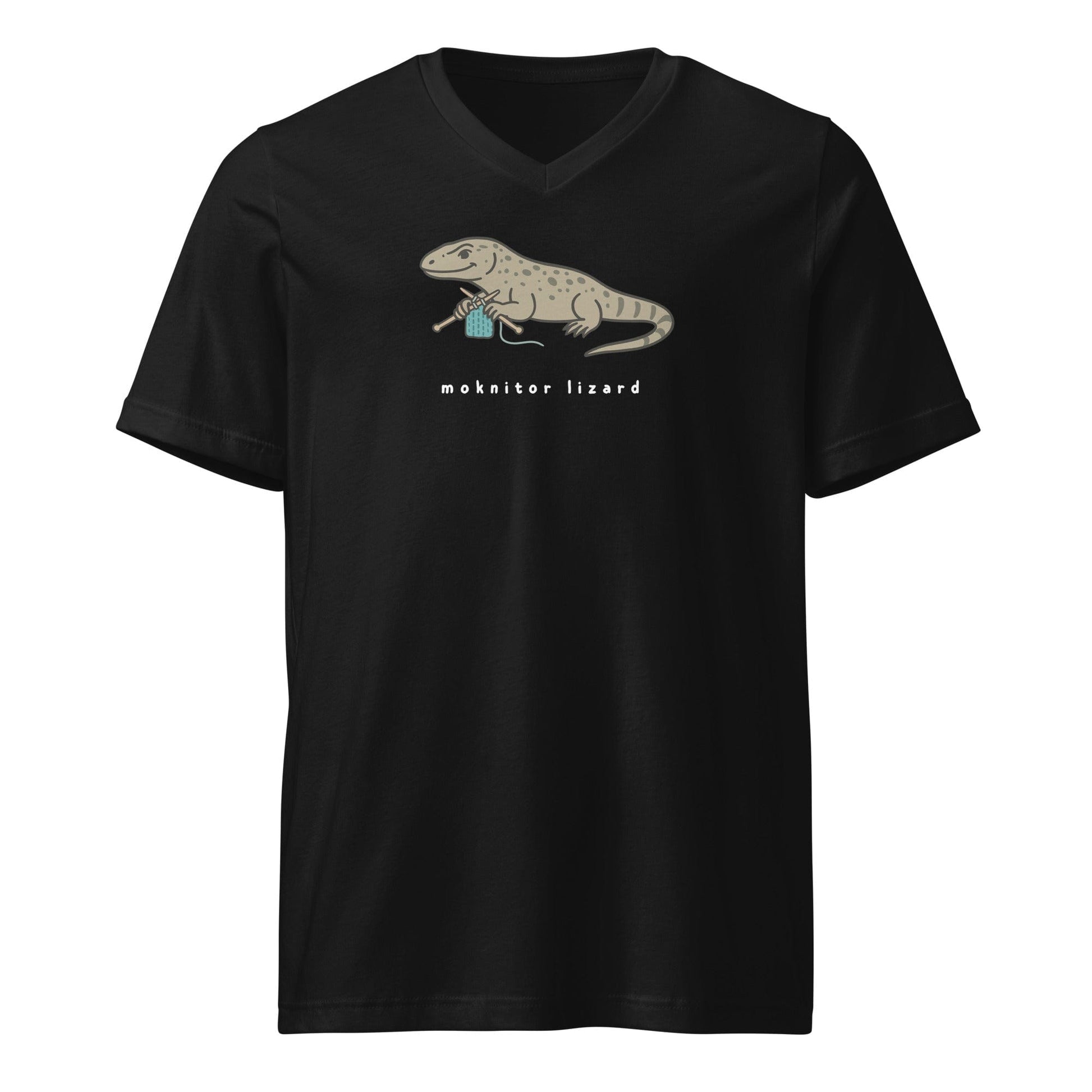 Moknitor Lizard V-Neck T-Shirt Black / S