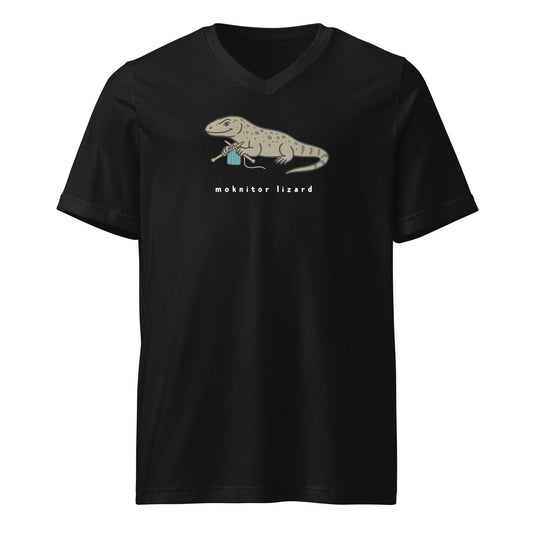 Moknitor Lizard V-Neck T-Shirt Black / S