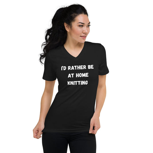 Rather be knitting V-Neck T-Shirt Black / S