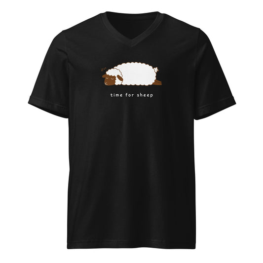 Time for Sheep V-Neck T-Shirt Black / S