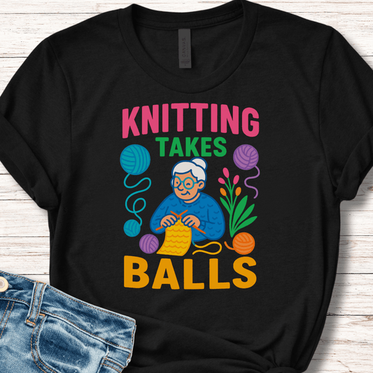 Knitting Takes Balls T-Shirt Black / XS