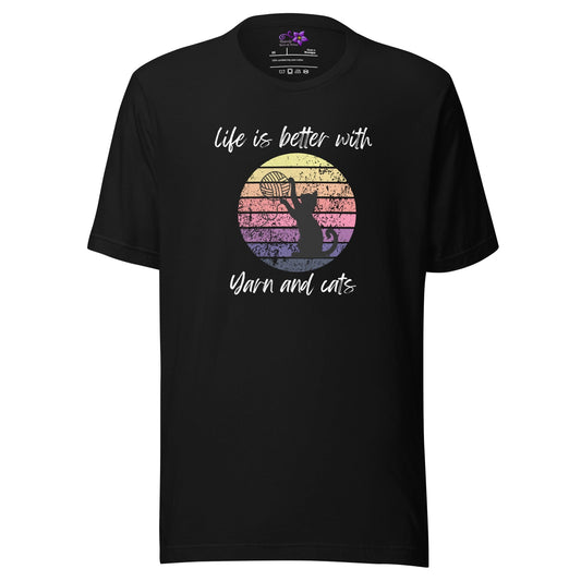 Life is better with yarn and cats Crew Neck T-Shirt Black / XS