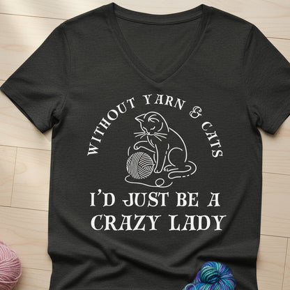 Cats & Yarn V Neck T-Shirt Dark Grey Heather / S