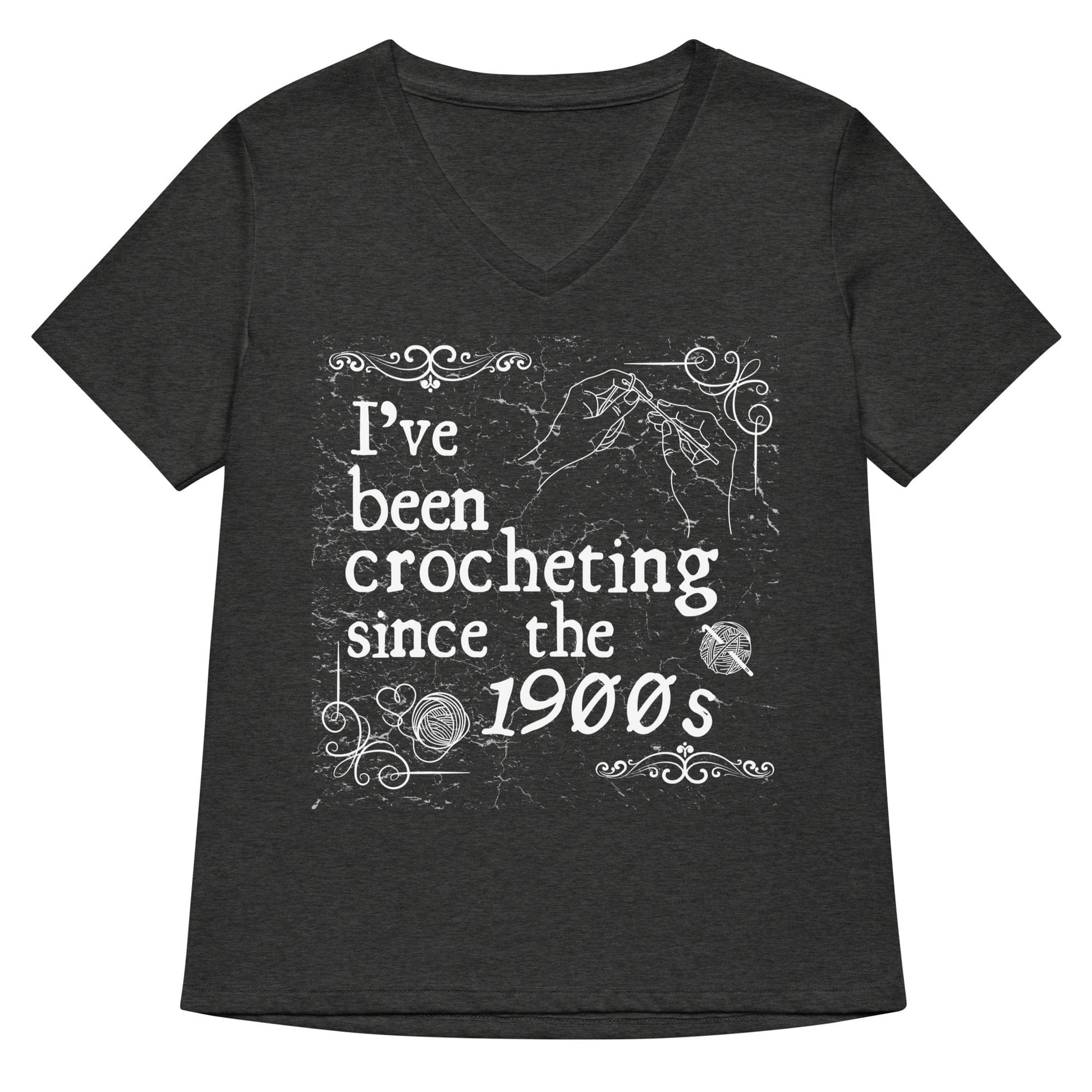 Crocheting Since the 1900s V Neck T-Shirt Dark Grey Heather / S