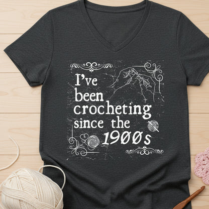 Crocheting Since the 1900s V Neck T-Shirt Dark Grey Heather / S