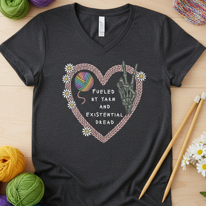 Existential Yarn V Neck T-Shirt Dark Grey Heather / S
