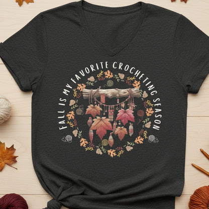 Fall is my Crocheting Season V Neck T-Shirt Dark Grey Heather / S