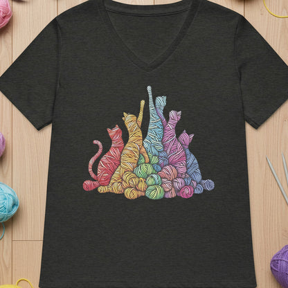 Fiber Felines V Neck T-Shirt Dark Grey Heather / S