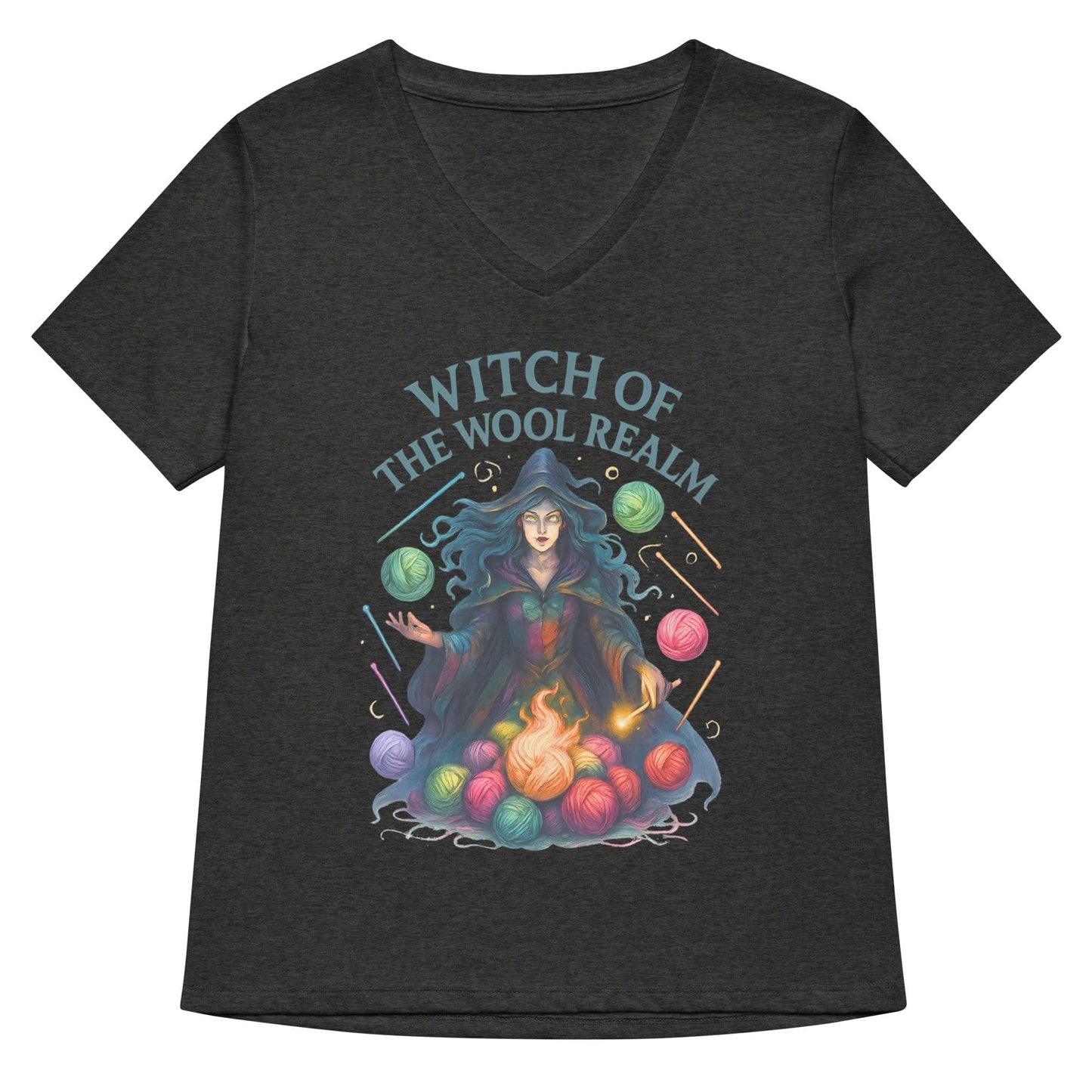 Fire Witch of the Wool Realm V Neck T-Shirt Dark Grey Heather / S