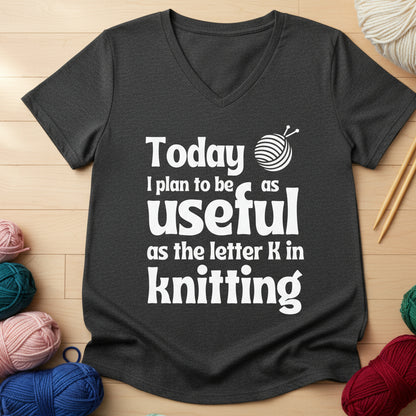 K in Knitting V Neck T-Shirt Dark Grey Heather / S