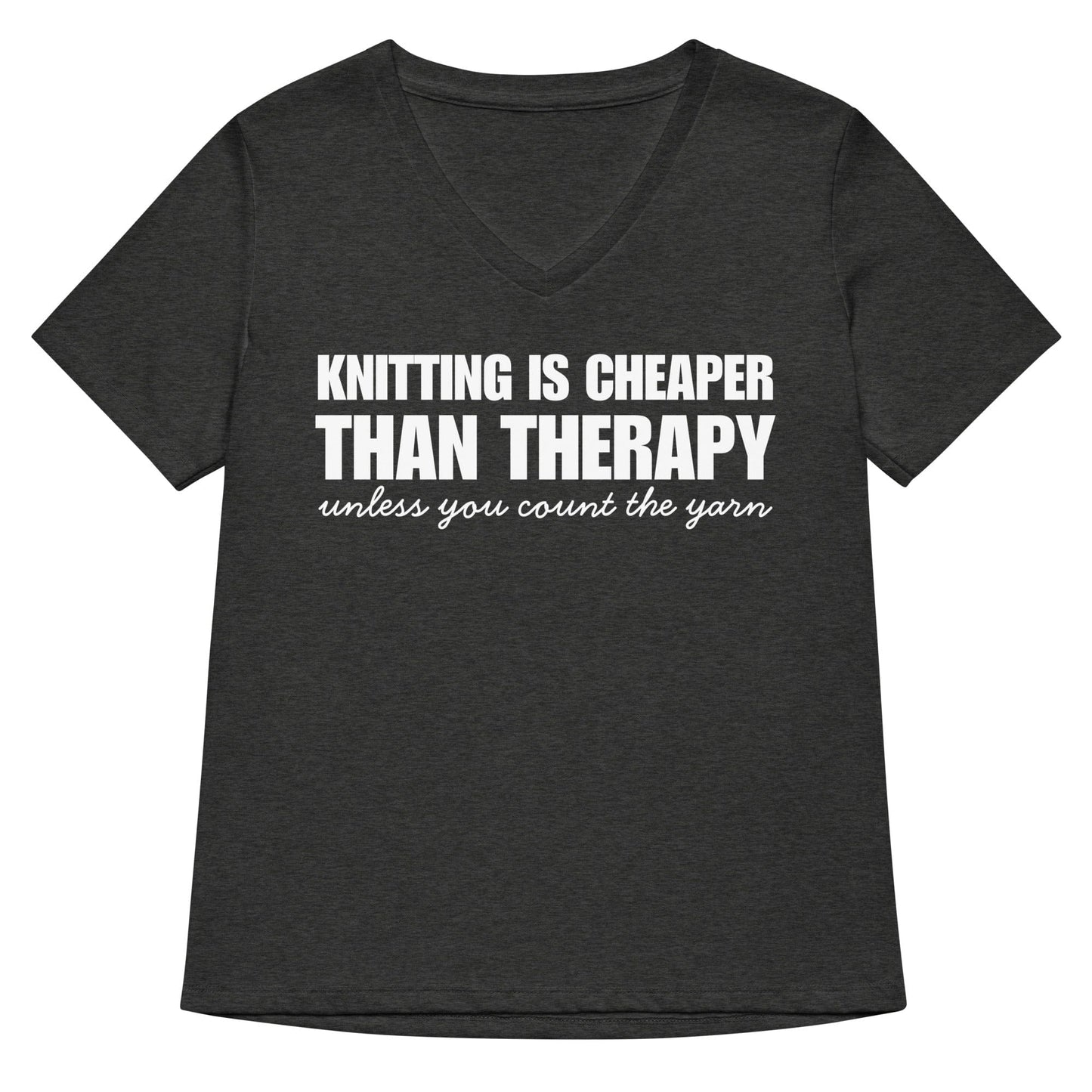 Knitting is Cheaper V Neck T-Shirt Dark Grey Heather / S