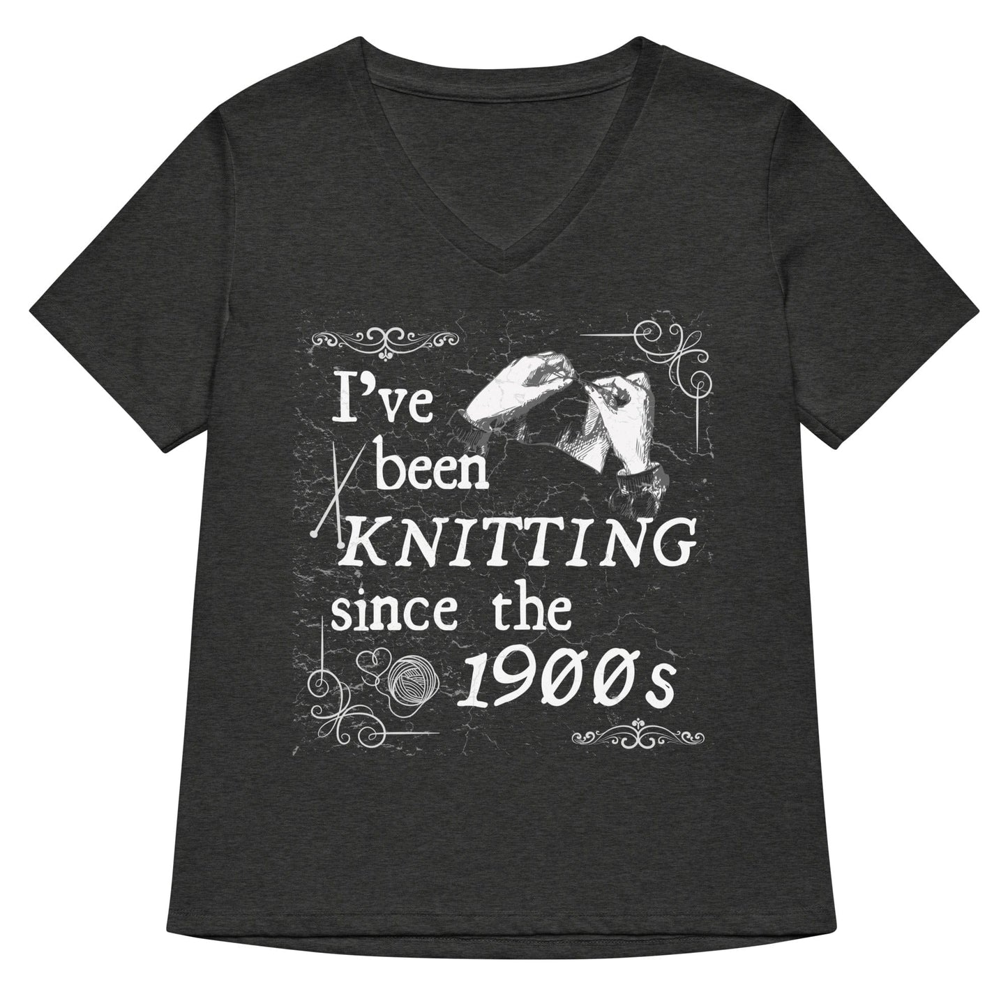Knitting Since the 1900s V Neck T-Shirt Dark Grey Heather / S