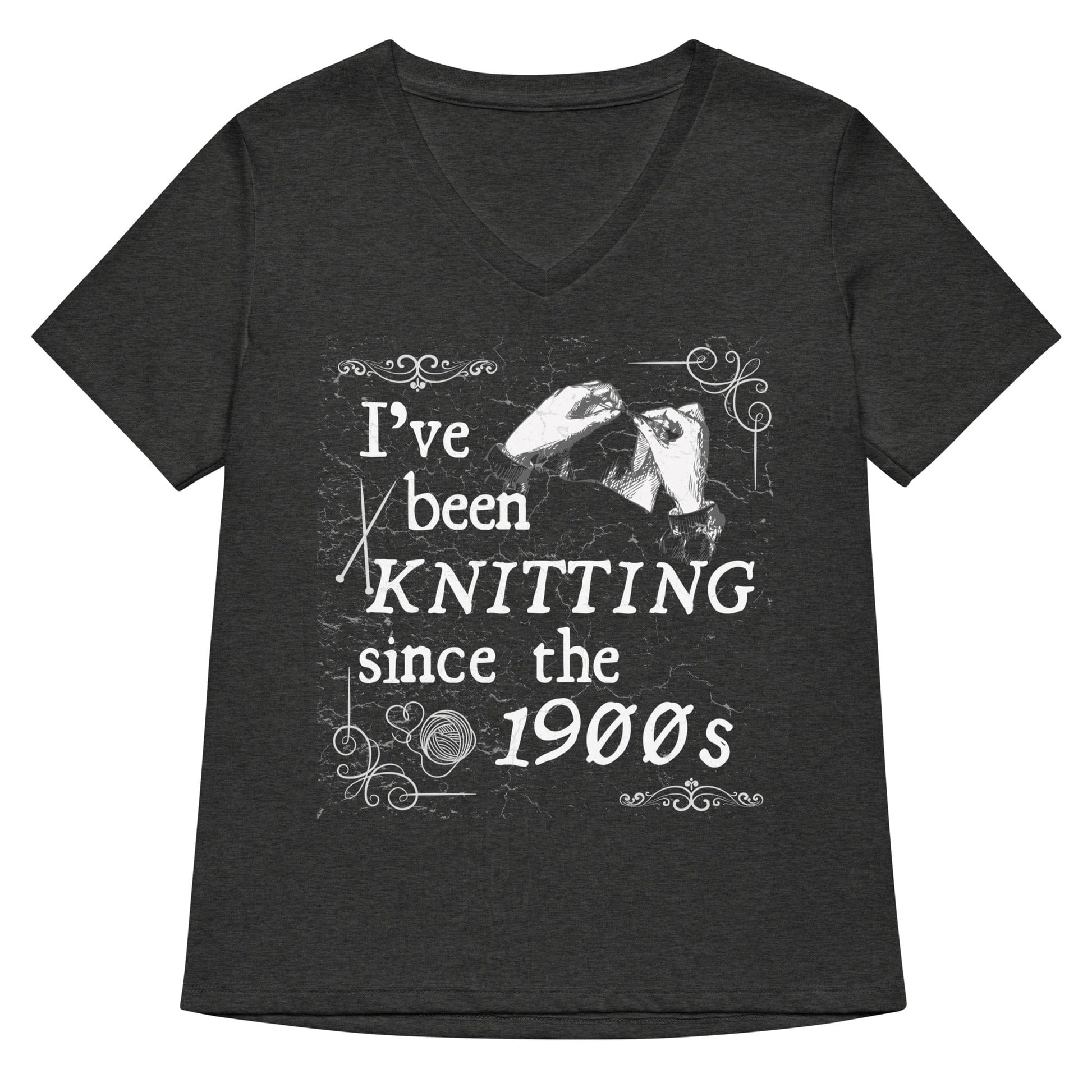 Knitting Since the 1900s V Neck T-Shirt Dark Grey Heather / S