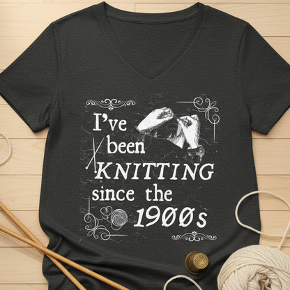 Knitting Since the 1900s V Neck T-Shirt Dark Grey Heather / S