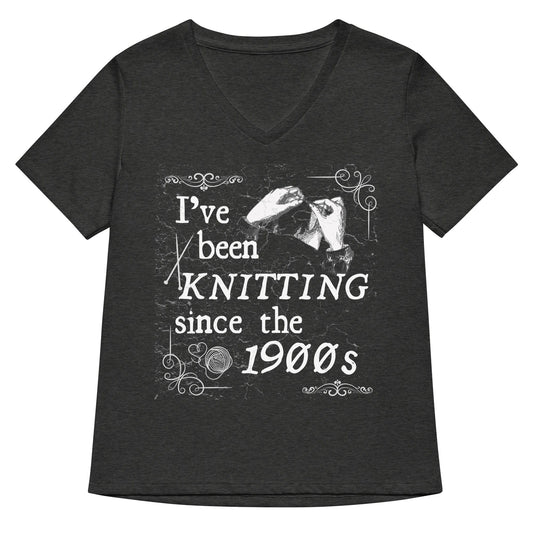 Knitting Since the 1900s V Neck T-Shirt Dark Grey Heather / S
