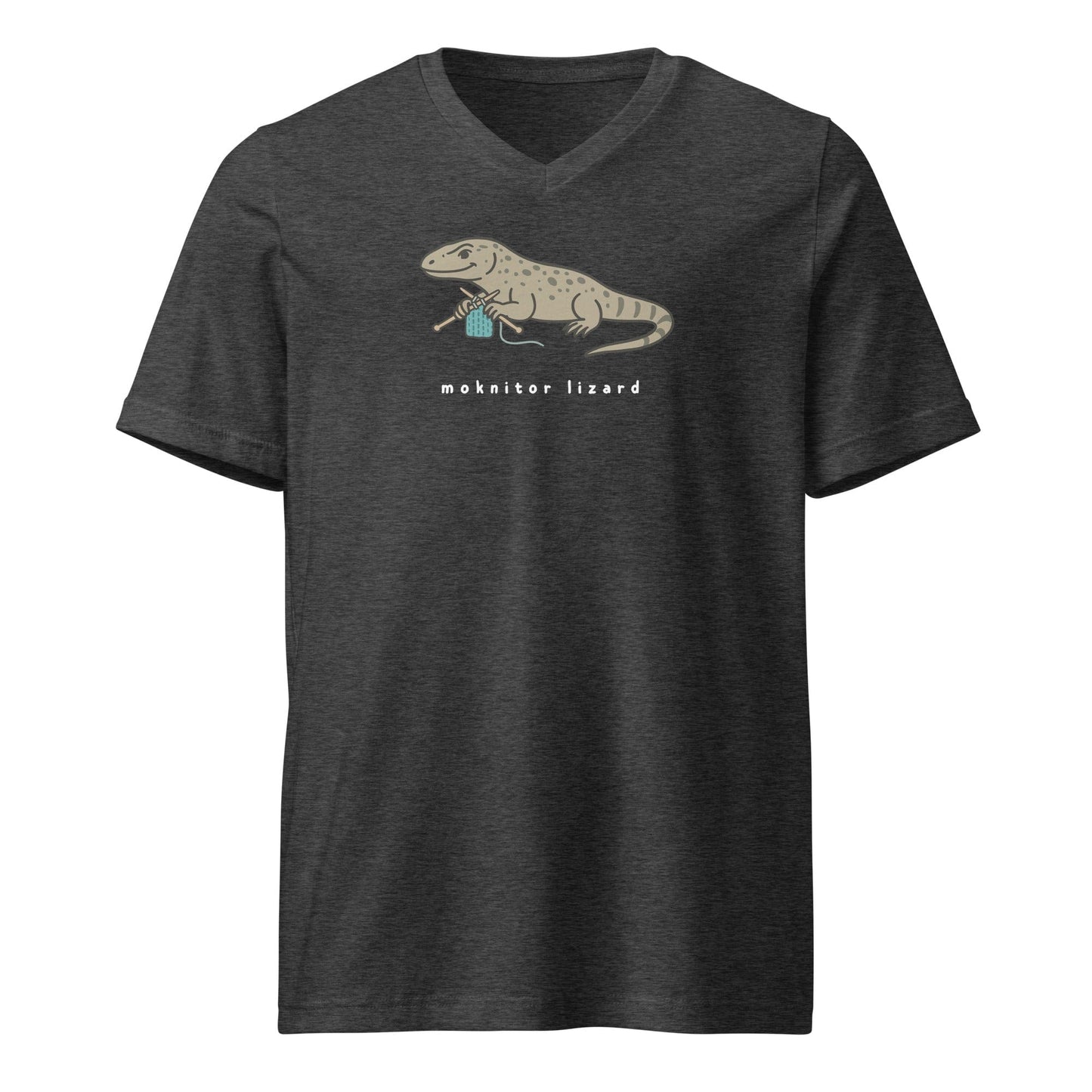 Moknitor Lizard V-Neck T-Shirt Dark Grey Heather / S