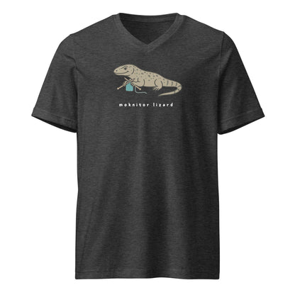 Moknitor Lizard V-Neck T-Shirt Dark Grey Heather / S