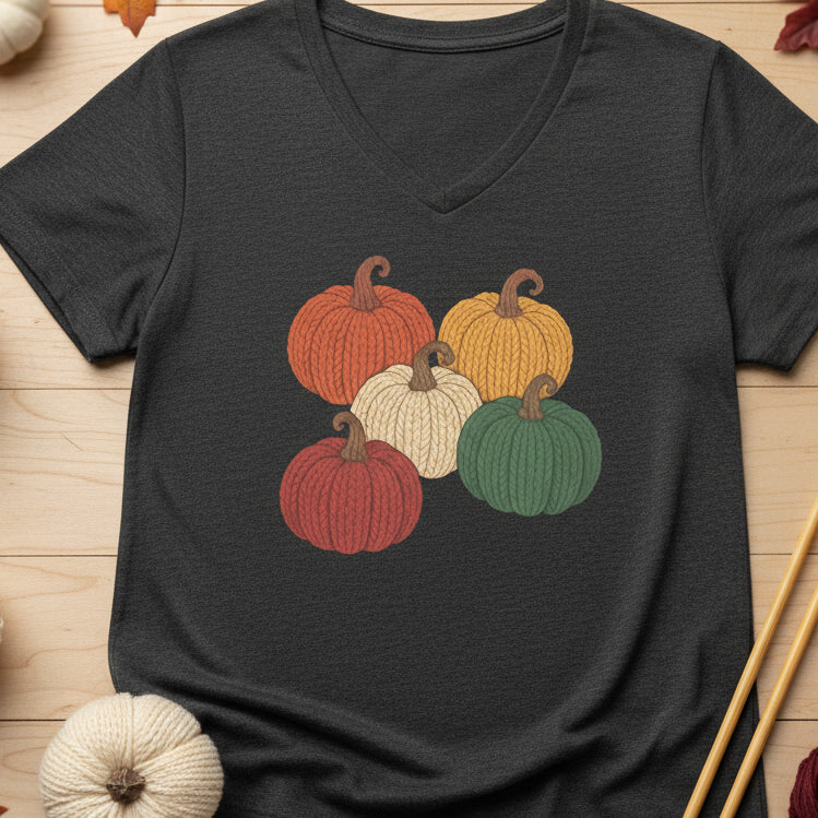 Pumpkins V Neck T-Shirt Dark Grey Heather / S