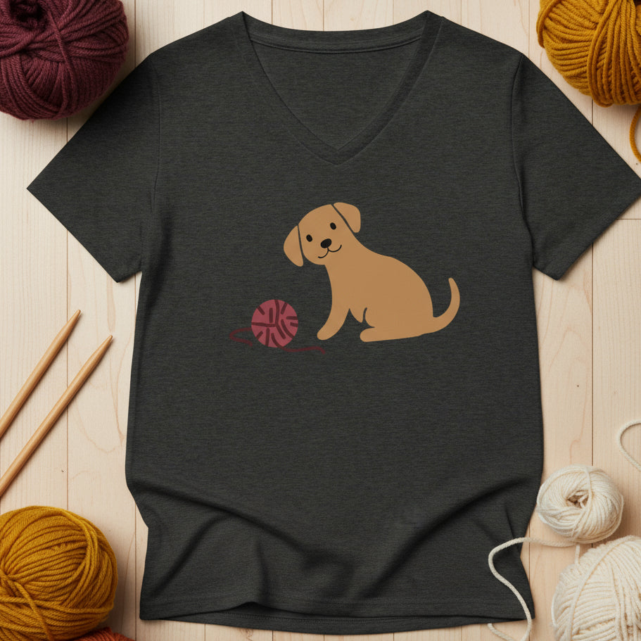 Puppy & Yarn V Neck T-Shirt Dark Grey Heather / S