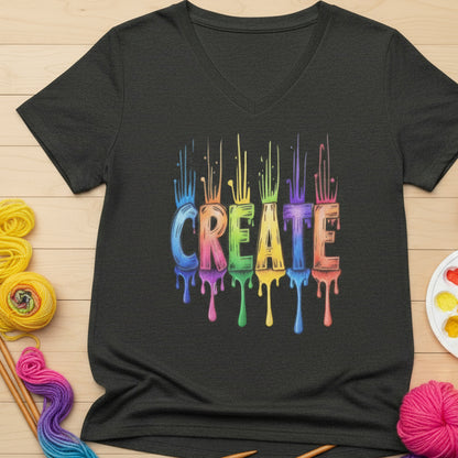 Rainbow Create V Neck T-Shirt Dark Grey Heather / S