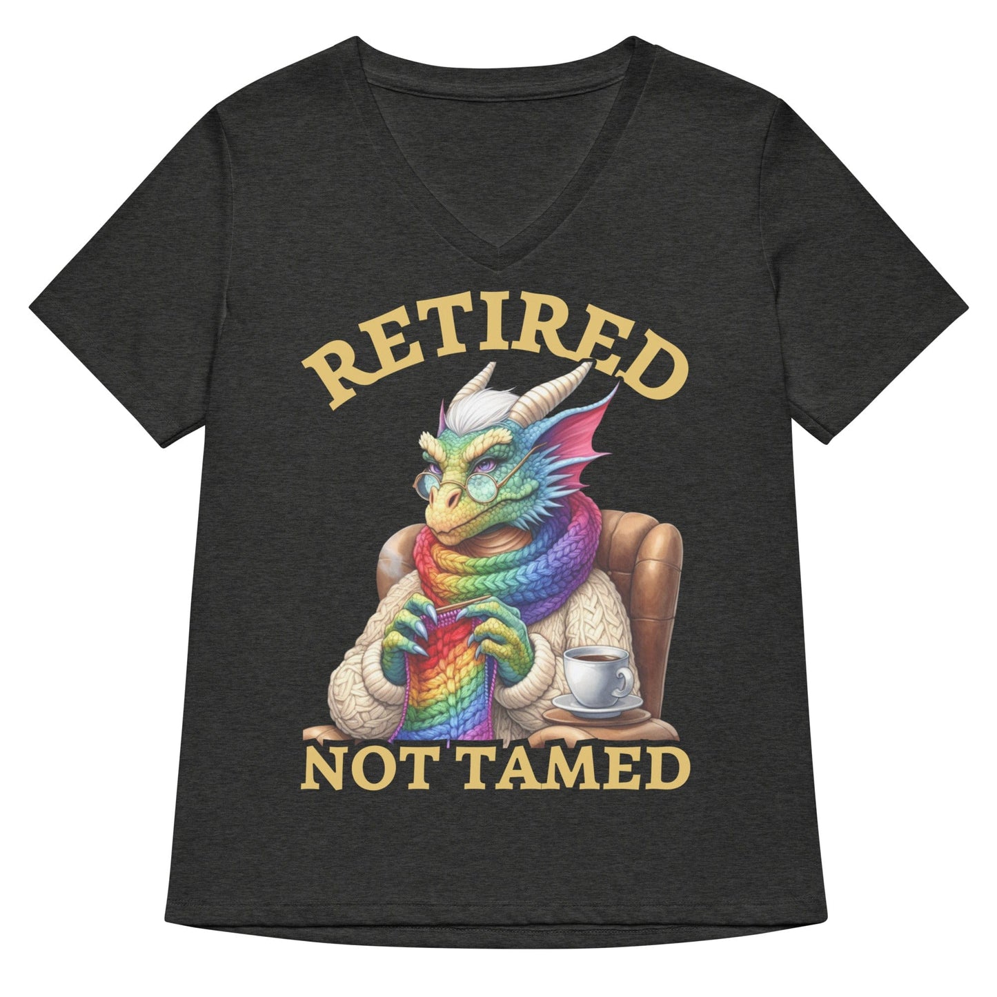 Retired not Tamed V Neck T-Shirt Dark Grey Heather / S