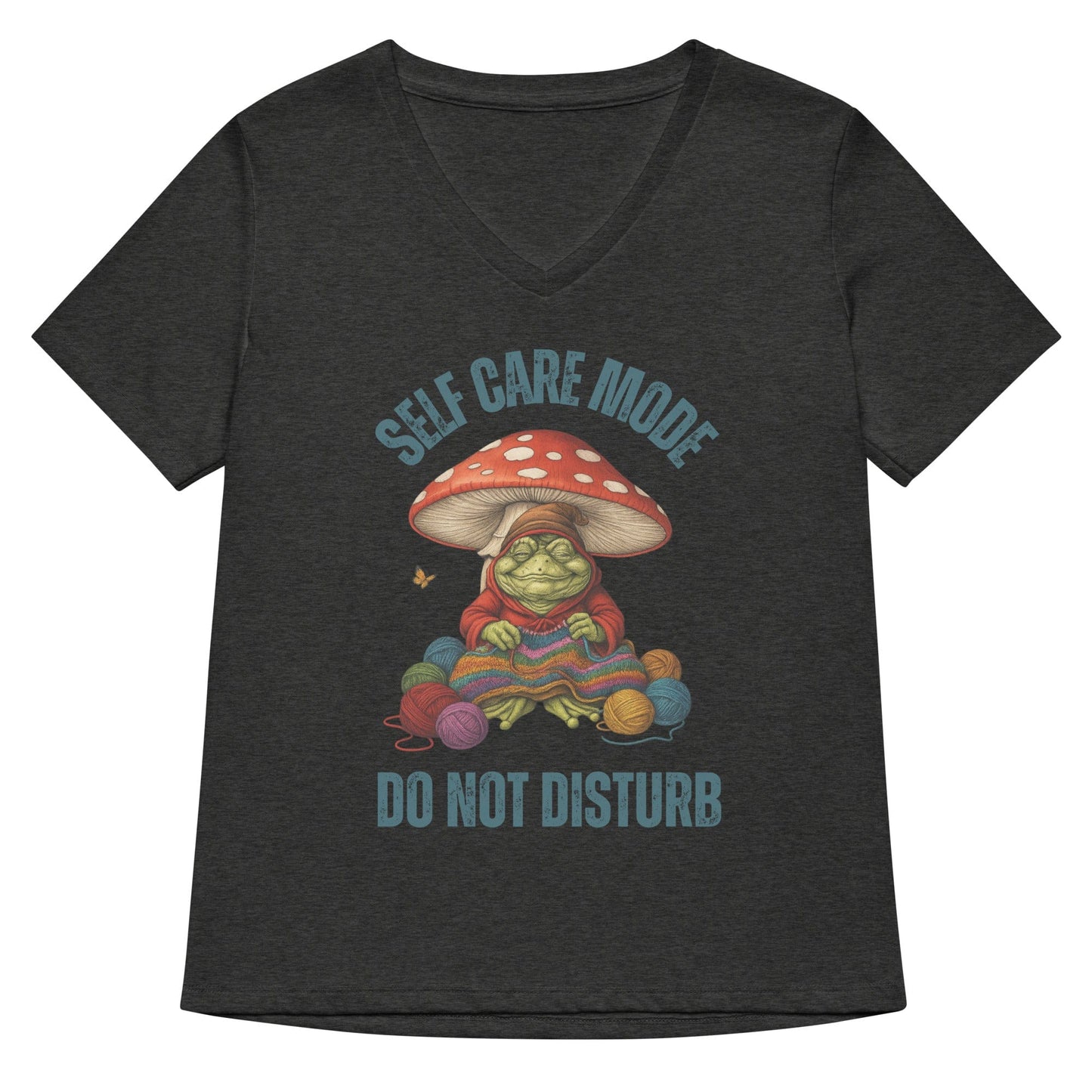 Self Care Mode V Neck T-Shirt Dark Grey Heather / S