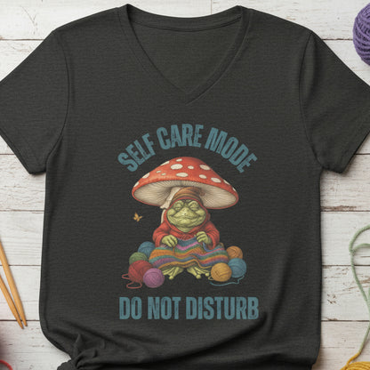 Self Care Mode V Neck T-Shirt Dark Grey Heather / S