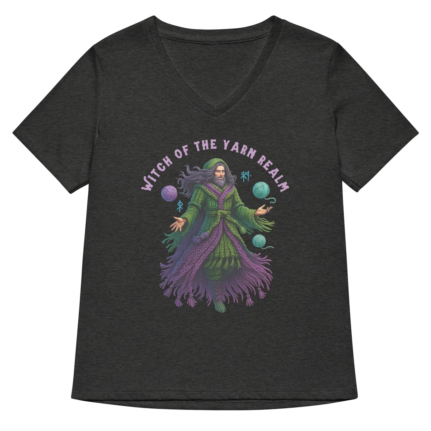 Warlock of the Yarn Realm V Neck T-Shirt Dark Grey Heather / S