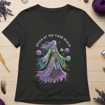 Witch of the Yarn Realm V Neck T-Shirt Dark Grey Heather / S