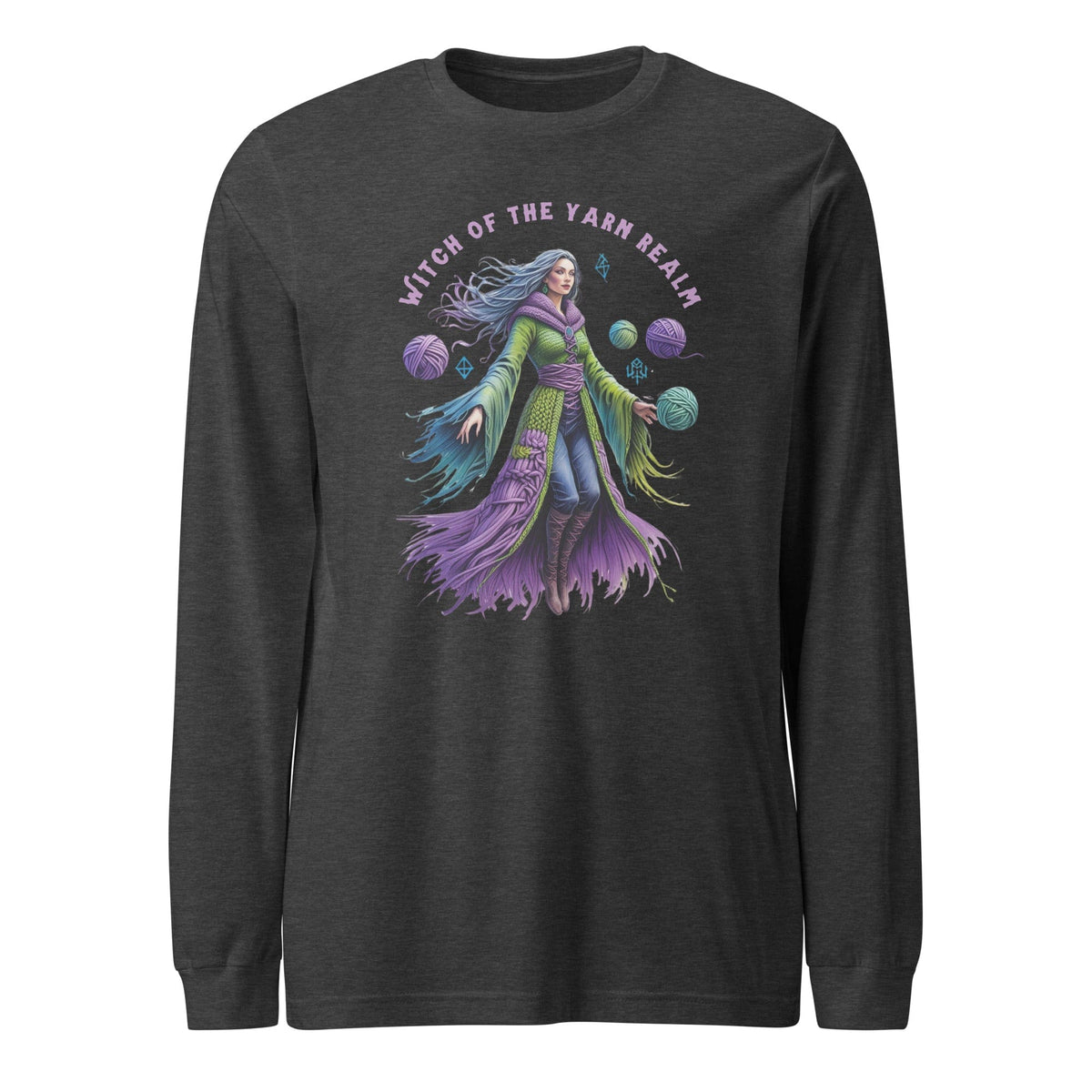 Witch of the Yarn Realm Long Sleeve Tee Dark Grey Heather / XS