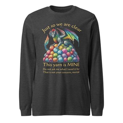 Yarn Dragon with slogan Long Sleeve Tee Dark Grey Heather / XS
