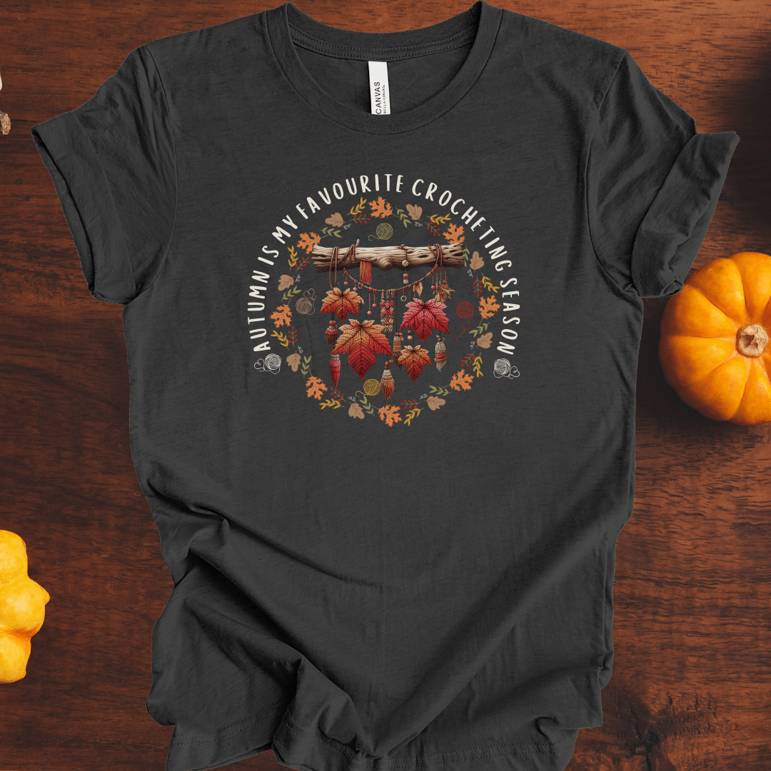 Autumn is my Crocheting Season T-Shirt Dark Grey / S