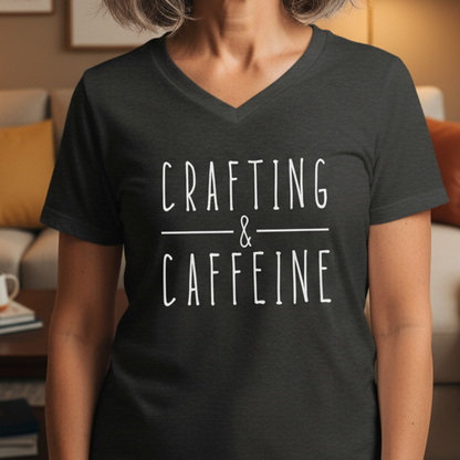 Crafting & Caffeine V Neck T-Shirt Dark Grey / S