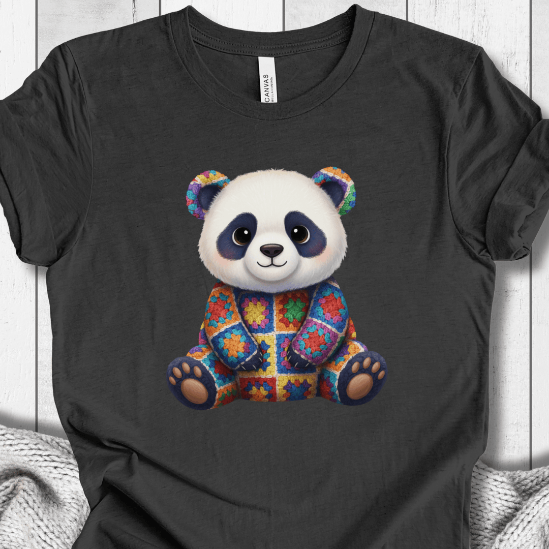 Crochet Panda T-Shirt Dark Grey / S