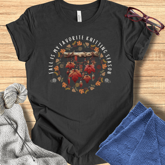 Fall is my Knitting Season T-Shirt Dark Grey / S