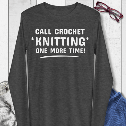Call Crochet Knitting Long Sleeve Tee Dark Grey / XS