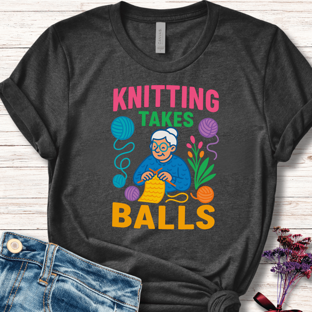 Knitting Takes Balls T-Shirt Dark Grey / XS
