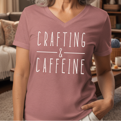Crafting & Caffeine V Neck T-Shirt Dusky Pink / S