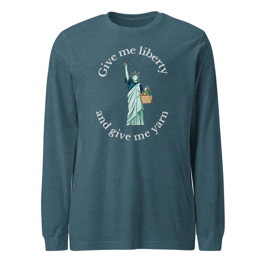 Statue of Liberty Long Sleeve Tee (with text) Heather Deep Teal / S