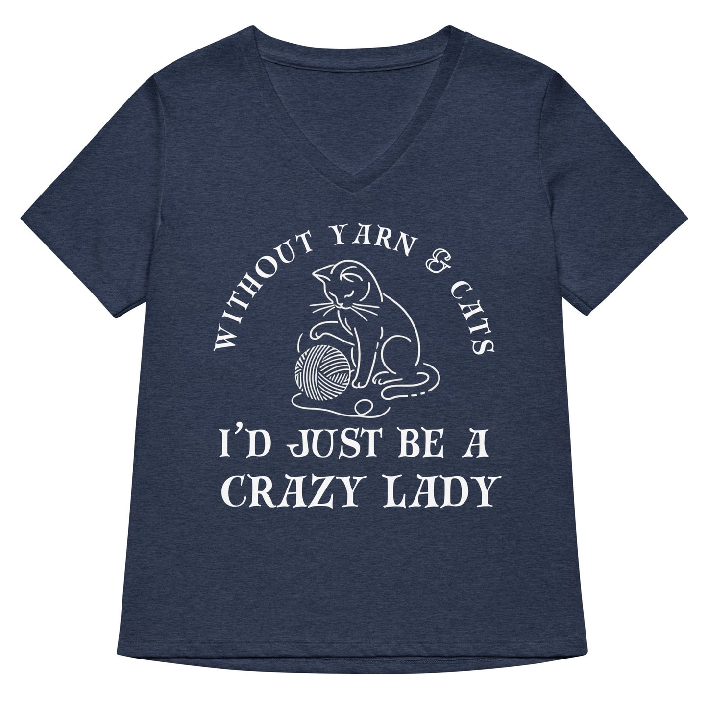 Cats & Yarn V Neck T-Shirt Heather Navy / S