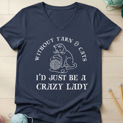 Cats & Yarn V Neck T-Shirt Heather Navy / S
