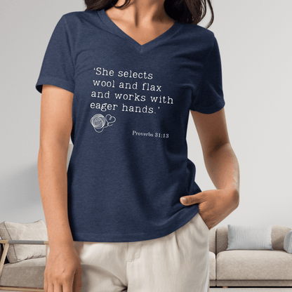 Christian Proverb V Neck t-shirt Heather Navy / S