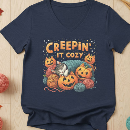 Creepin' It Cozy V Neck T-Shirt Heather Navy / S