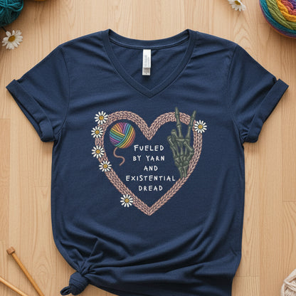 Existential Yarn V Neck T-Shirt Heather Navy / S