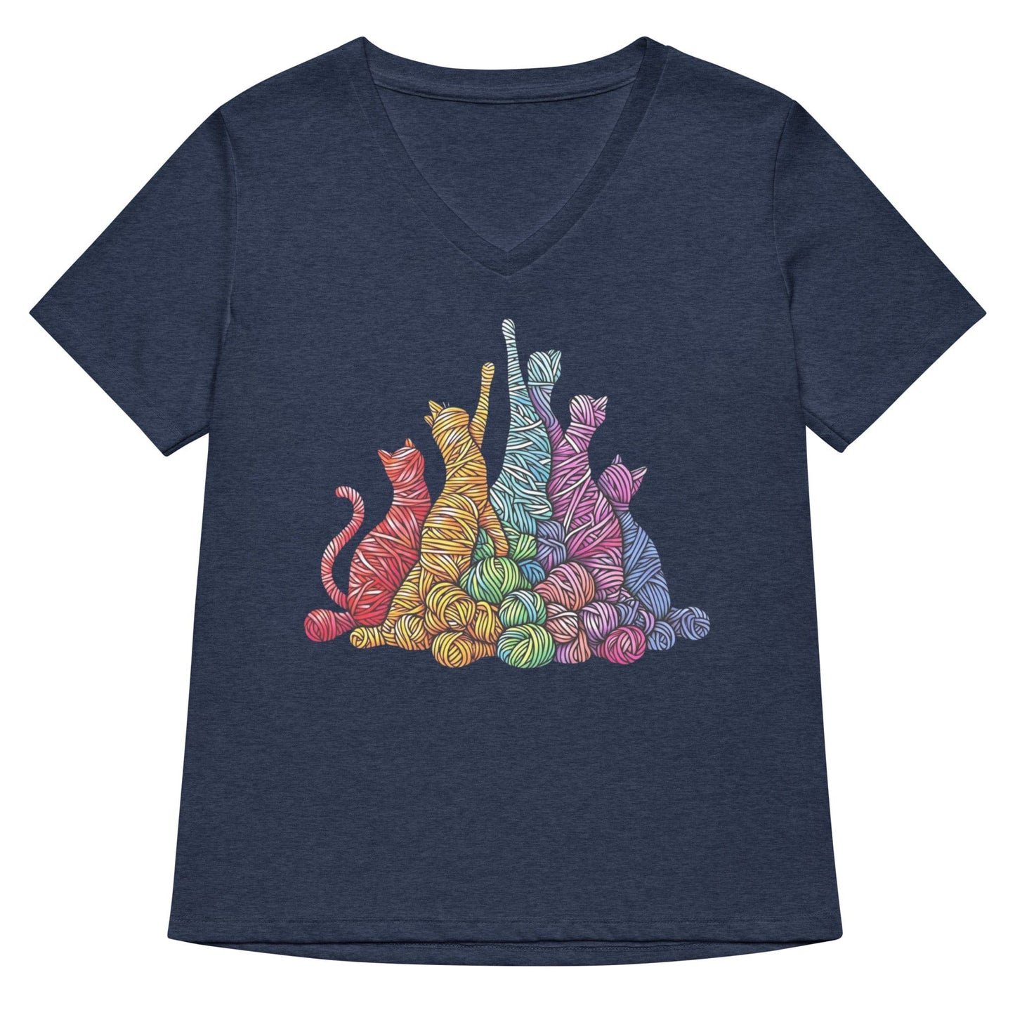 Fiber Felines V Neck T-Shirt Heather Navy / S