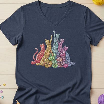 Fiber Felines V Neck T-Shirt Heather Navy / S