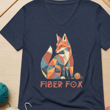 Fiber Fox V Neck T-Shirt Heather Navy / S