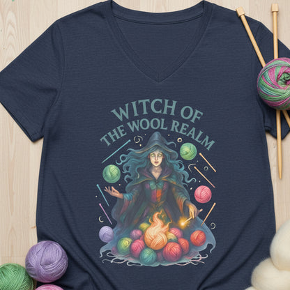 Fire Witch of the Wool Realm V Neck T-Shirt Heather Navy / S